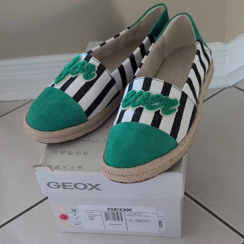 NIB s.8 Geox Women's Forever Black and Green Espadrilles